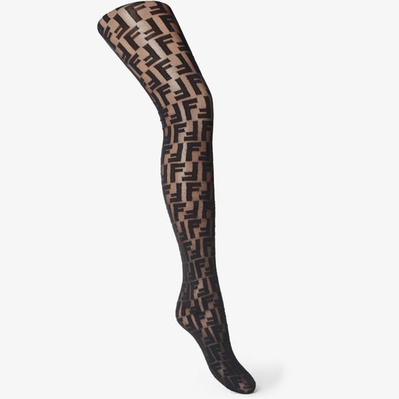 FENDI Black FF Monogram Pantyhose Tights size 2 (NWT) - Picture 1 of 10